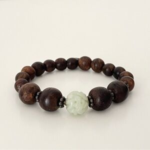 Handmade Wood & Genuine Jade Bead Bracelet from Hong Kong's Bothos Boho Luxe
